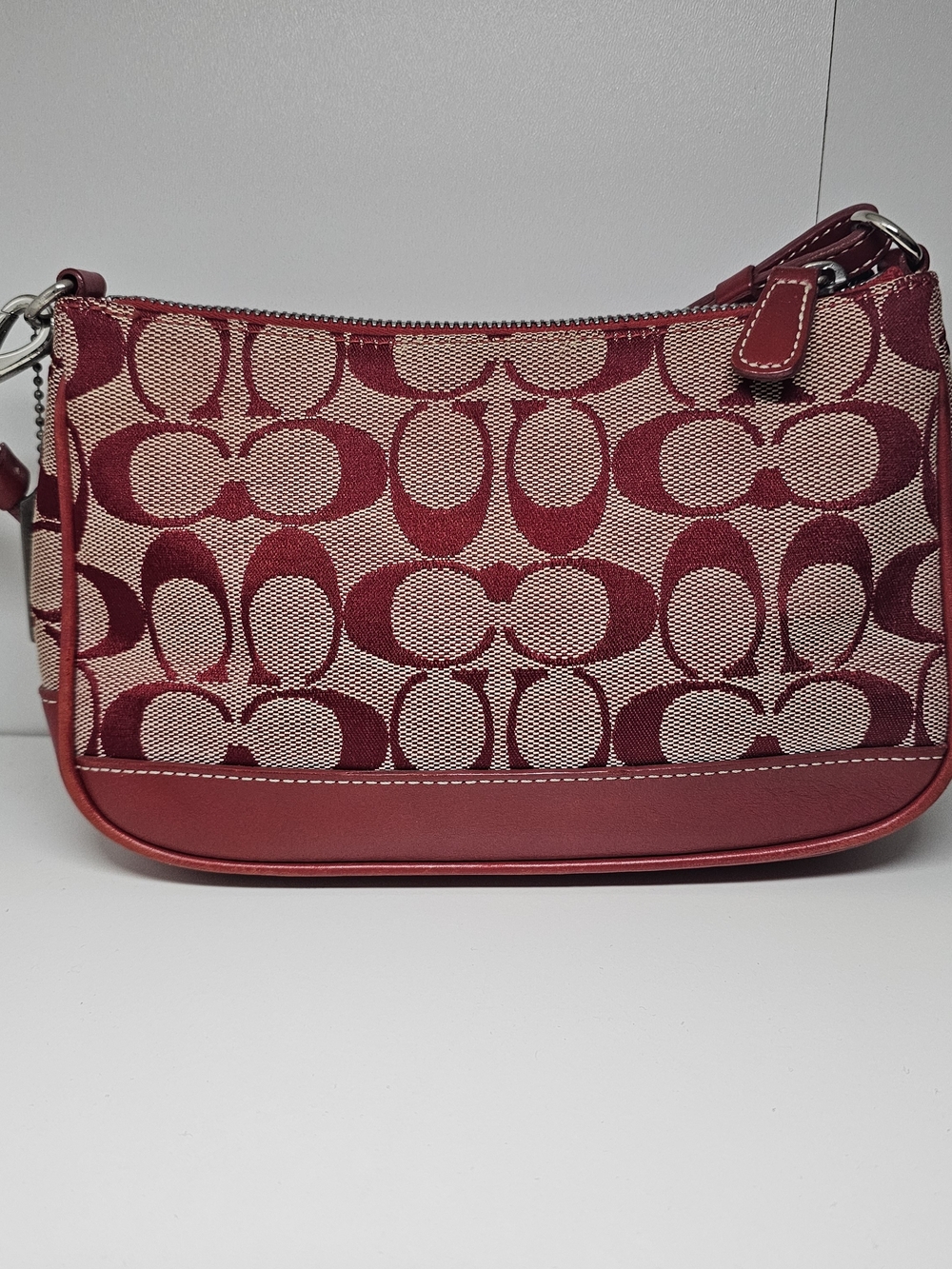 Coach Small Signature Canvas Shoulder Bag in Red and Cream